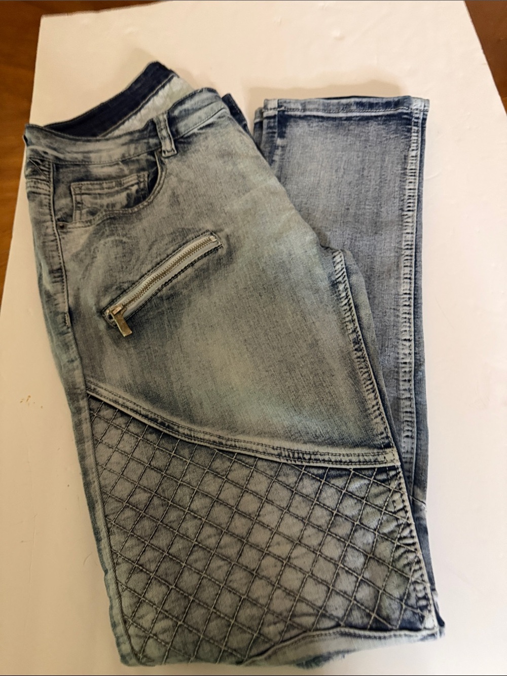Buckle Light Wash Blue Quilted Moto Jeans